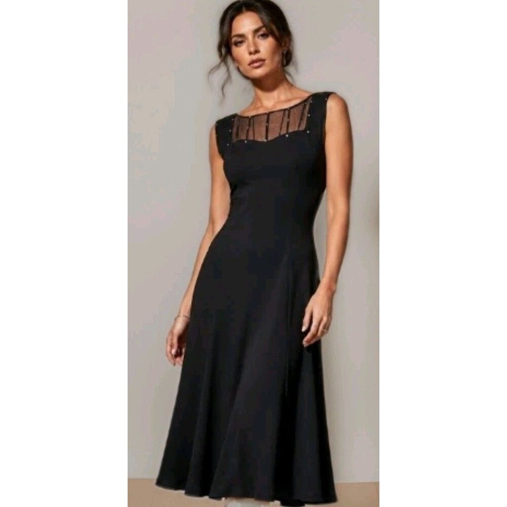Vtg Womens Draped Back Evening Dress Sz 10 Knee-Length Cocktail Silver Hardware